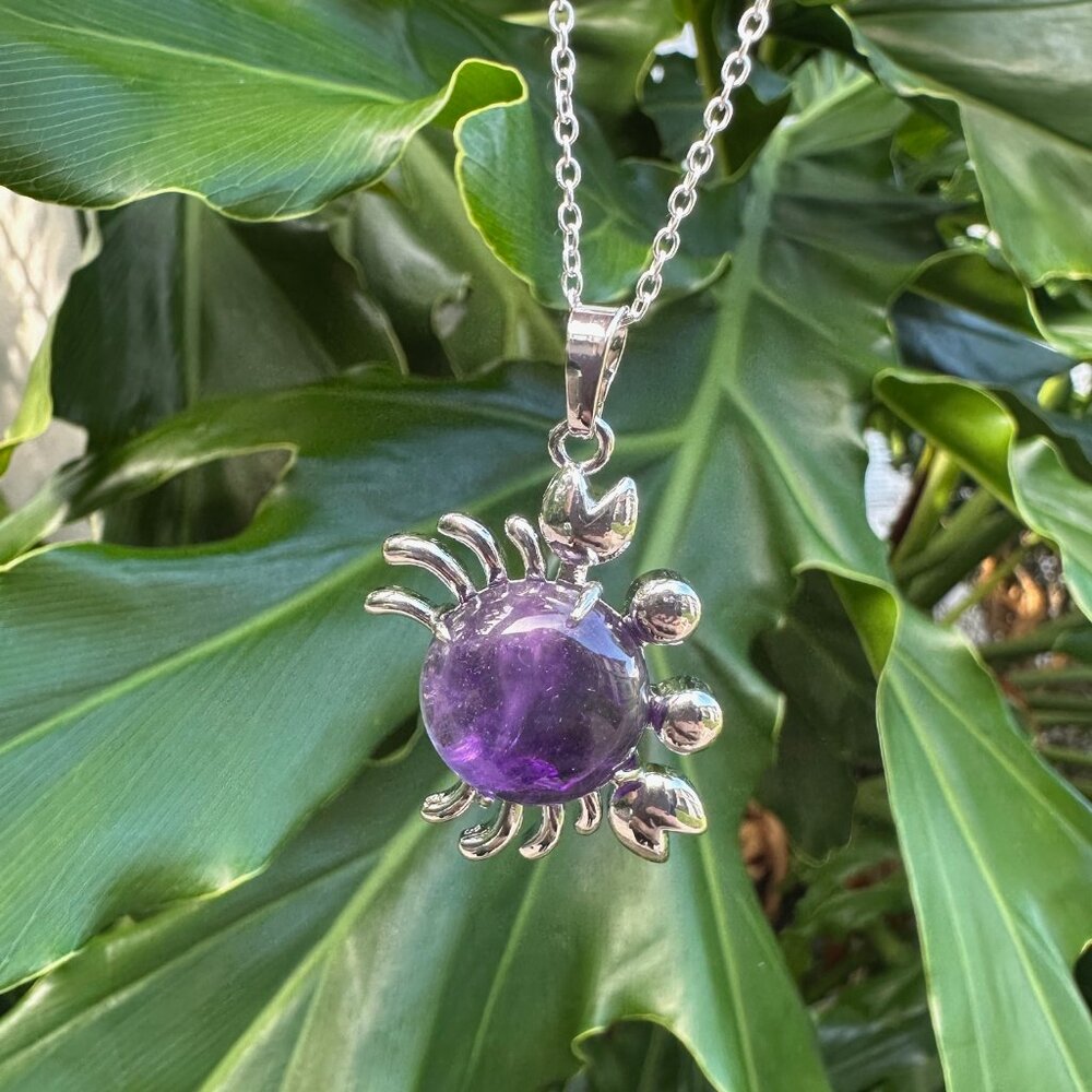 NEW Round Amethyst Crab Pendant Necklace